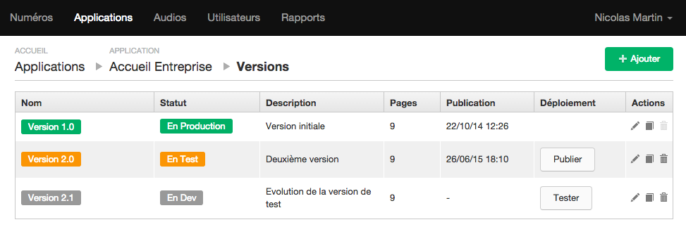 Versions d'applications vocales